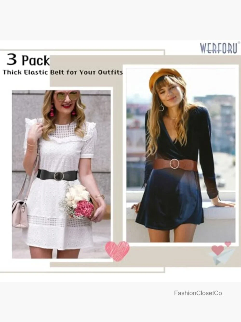 Women Elastic Stretchy Wide Belt with Gold O Ring Buckle